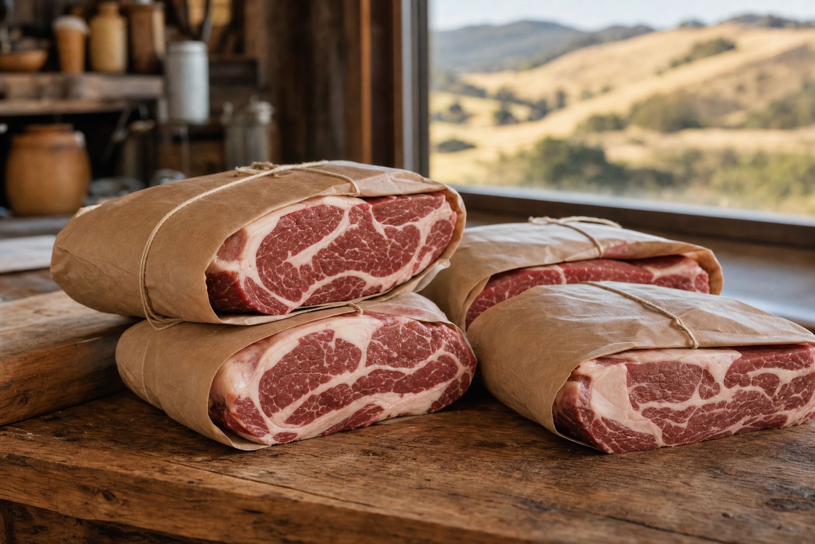 Ranch beef wrapped in butcher paper