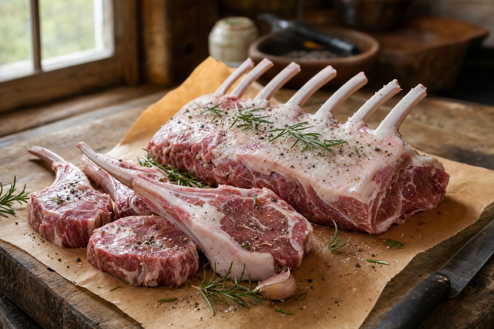 Rack of lamb and chops with rosemary